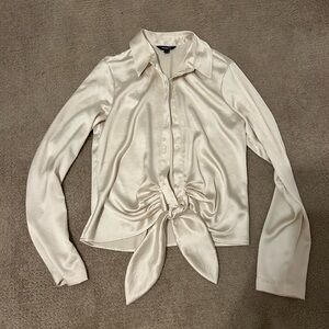 Express Champagne Satin-Feel Button Down with Tie